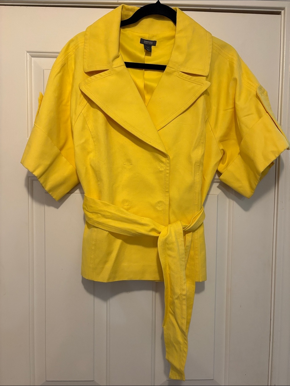 Kenneth Cole Reaction Sunny Yellow Short-Sleeve Tie-Waist Jacket Top